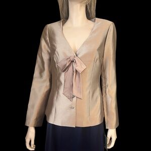 Rickie Freeman for Teri Jon Silk & Rayon Rosewood Fancy Blazer Jacket Bow Detail